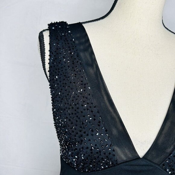 Cache Black Cocktail Dress 90s Y2K Black Sz 2 Beaded Top Vintage V-Neck - Picture 4 of 10